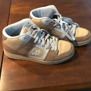Powder blue, brown, and tan DC sneakers